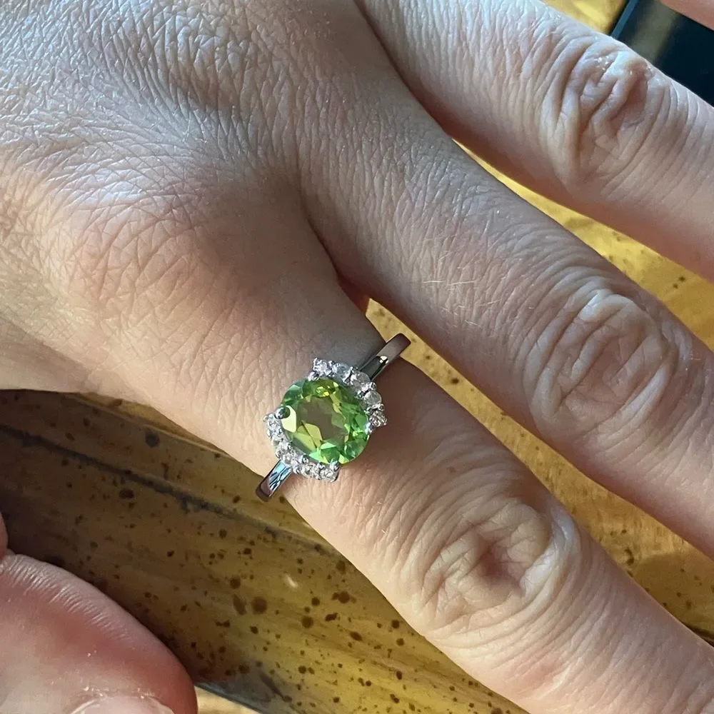 Natural Peridot Sterling Silver Ring Size 8